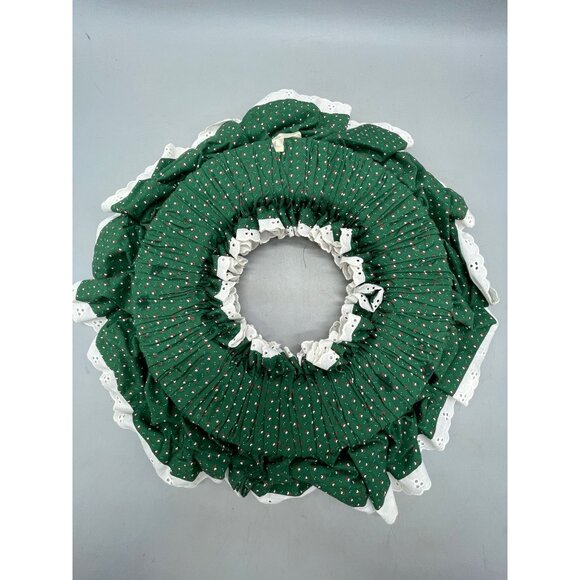 vintage handmade Christmas wreath bunched green white lace 18" hook back READ - Picture 6 of 9
